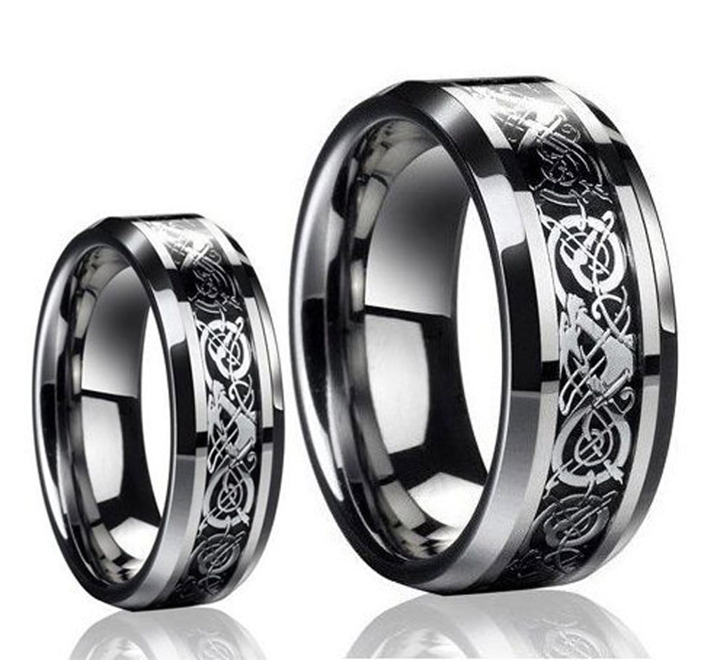 Dominant Andrew Halliday Dierentuin s nachts For Him & Her 8MM/6MM Tungsten Carbide Celtic Dragon Inlay Wedding Band Ring  Set - Walmart.com