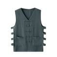 thumbnail image 2 of Lilgiuy Men's Lightweight Vest Men Casual Solid Waistcoat Cotton And Linen Undershirt Vintage Buckle Sleeveless, 2 of 4