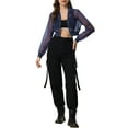thumbnail image 2 of Allegra K Bomber Jacket for Women's Long Sleeve Crop Mesh Sheer Jackets S Blue, 2 of 6