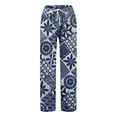 thumbnail image 6 of Beach Pants for Women 2026 Spring Summer Floral Print Elastic Waist Wide Leg Loose Linen Baggy Pants with Pockets, 6 of 6