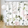 thumbnail image 2 of Sage Green Eucalyptus Shower Curtain, Green and Pink Shower Curtain Set for Bathroom Waterproof Pink Floral Shower Curtain Set with Hooks, 72x72 Inch, 2 of 5