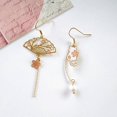 thumbnail image 5 of Pendientes de abanico asimétricos, pendientes de gota sectoriales, pequeños pendientes colgantes de abanico, lindos pendientes étnicos retro bonitos de botón rosa -, 5 of 5