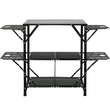 KFFKFF Folding Portable Cook Station 5 Tables & 2 Shelves Camping Kitchen Table