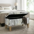 thumbnail image 2 of Linon 32” Stephanie Blue and Green Palm Leaf Print Upholstered Storage Ottoman Bench, 2 of 22