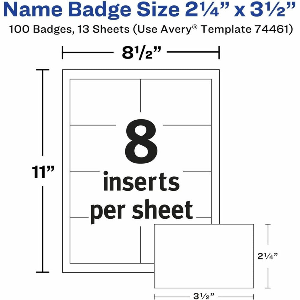 Avery Name Badges with Clips, 2.25" x 3.5", 100 Badges (74461)