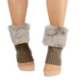 thumbnail image 2 of Women Faux Fur Trim Boot Cuff Socks Winter Knitted Furry Top Cover Leg Warmers Khaki, 2 of 4