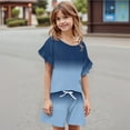 thumbnail image 5 of Abcomgle Girls Short Sets Size 7-8 Girls Two Piece Outfits Floral Print Ruffle Sleeve T-Shirts and Elastic Waist Shorts Cute Casual Girls Outfits 12-13 Years,Blue, 5 of 5