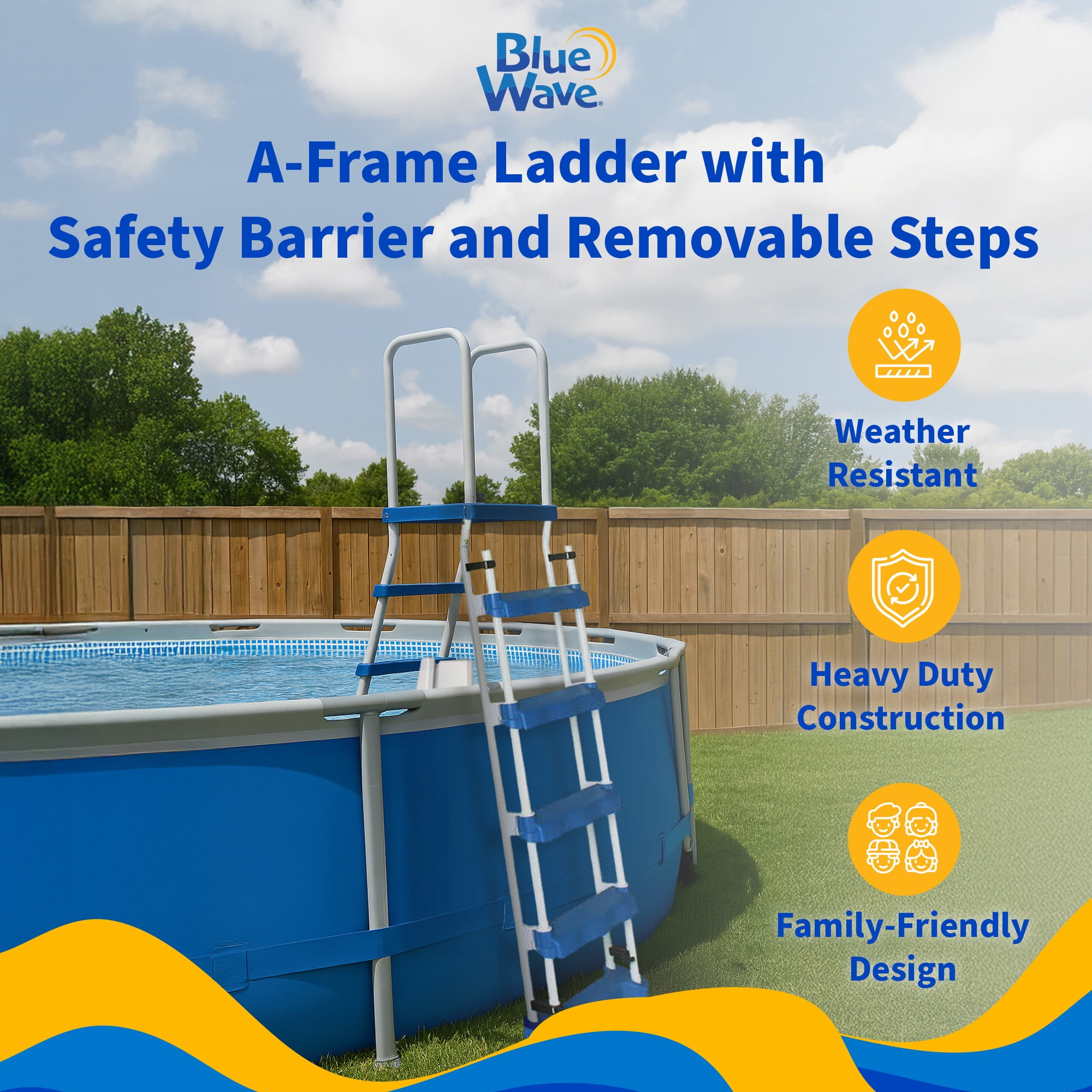 Blue Wave 52-in a-Frame Ladder w/ Safety Barrier and Removable Steps for Above Ground Pools