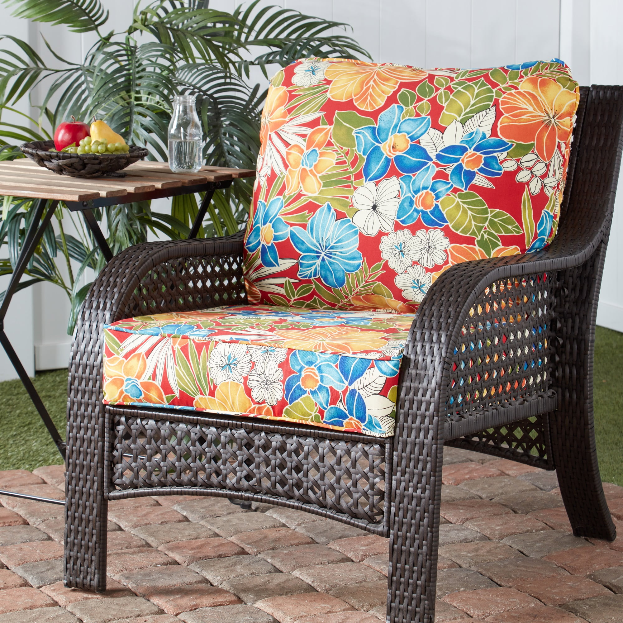 Greendale Home Fashions 24 x 24 in. Aloha Red Floral Premium 2-Piece Deep Seat Cushion Set