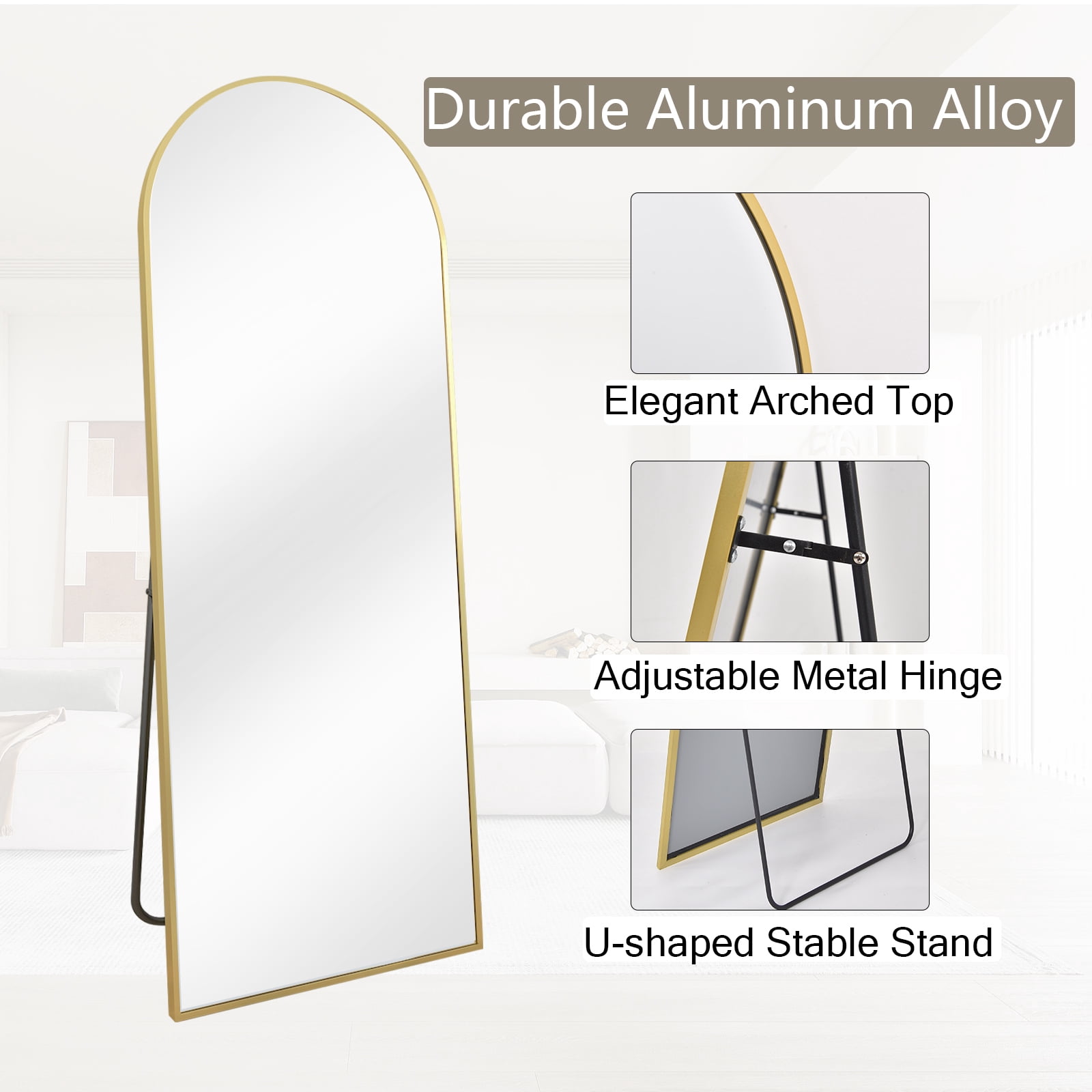 AUROMIR 21"x64" Arched Full Length Mirror Full Body Free Standing Floor Mirror, Gold