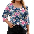 thumbnail image 6 of Plus Size Shirts for Womens Summer New Fashion 3/4 Sleeve Casual Printed V-Neck T-shirt Button Spring Tops, 6 of 8