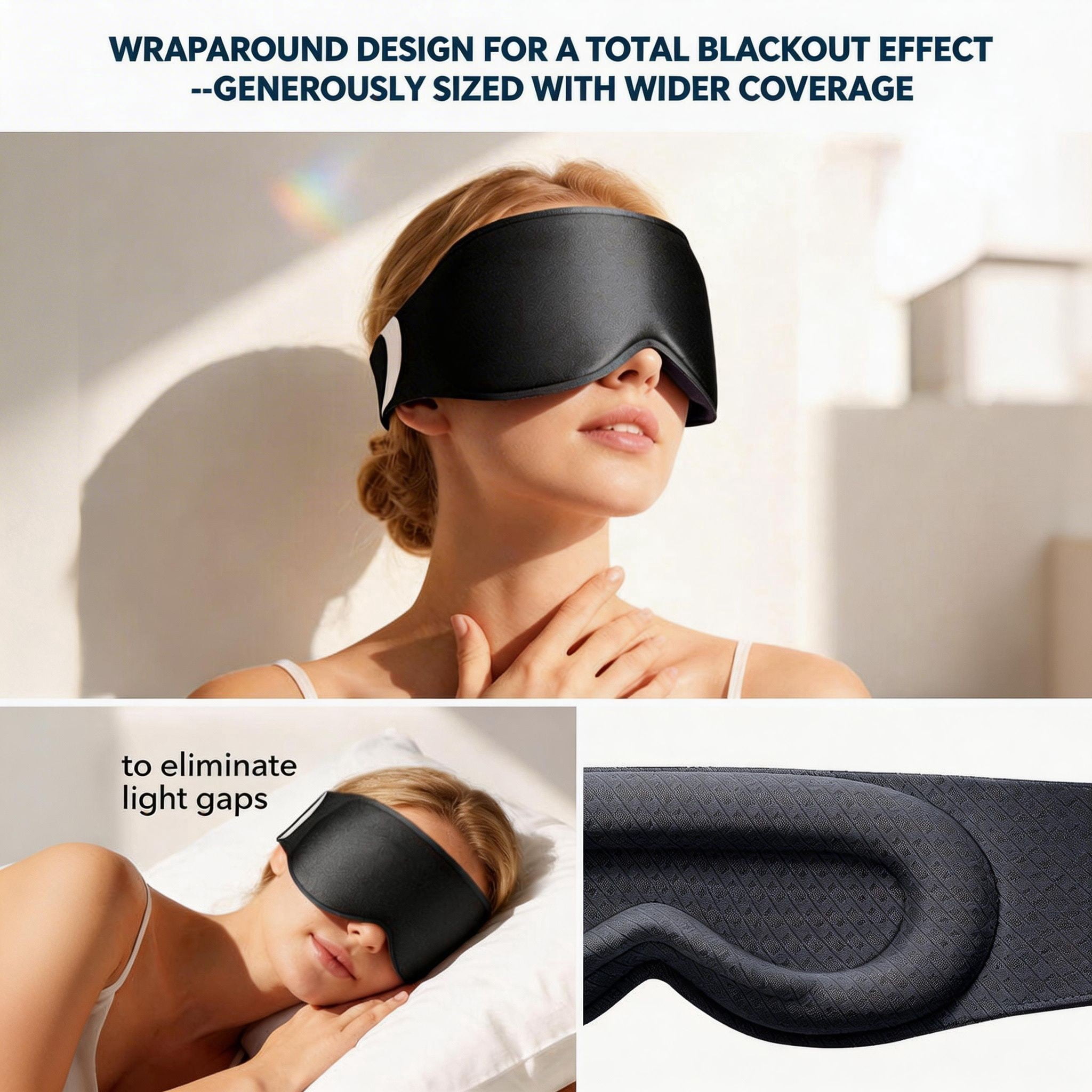 Weighted Sleep Mask, Eye Mask for Sleeping with 100% Blackout Light Blocking, 3D Contoured Shape, Full Coverage Strap, Soft Fabric for Long Flights, Hotel Sleep, Meditation, for Women and Men