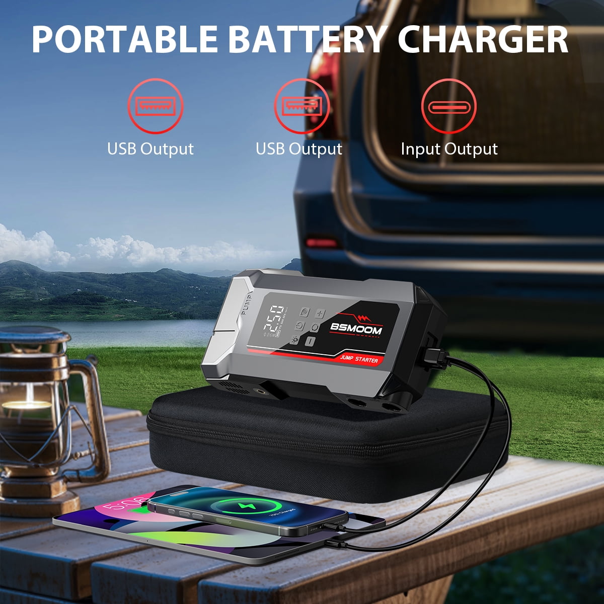 BSMOOM 8000A Car Battery Jump Starter with Air Compressor/Tire Inflator 150PSI, 9-in-1 Portable Jump Starter Power Pack for ALL Gas/10L Diesel, 12V Jumper Box with Air Pump, USB Ports, LCD, LED Light