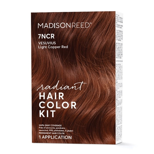 Madison Reed Radiant Hair Color Kit Rojo cobrizo claro para una de canas Sin amoniaco 7NCR Vesubio Rojo Tinte permanente para el cabello Paquete de 1