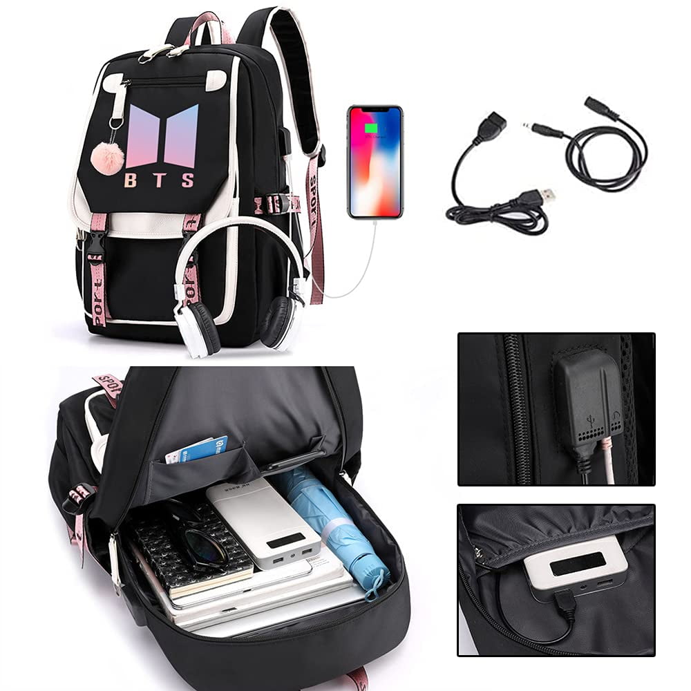 Zootealy Kpop BTS School Backpack Merchandise Features USB and Audio Cable Interface Breakers Suitable For Students BTS Laptop Backpacks and Casual Backpack Walmart