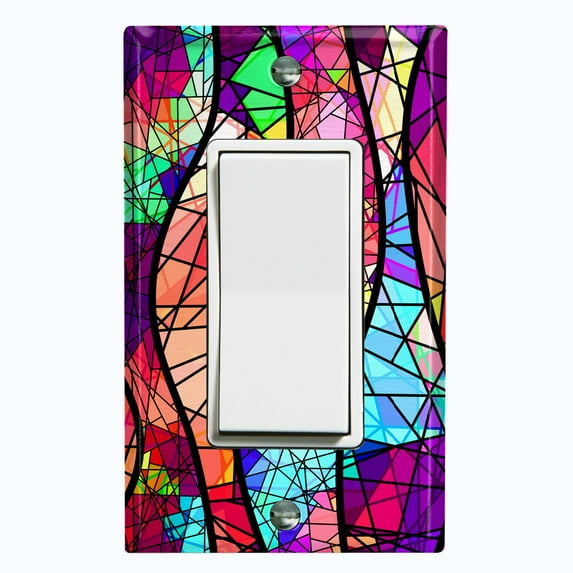 Metal Light Switch Plate Outlet Cover (Stained Glass Window Tile Pattern GLA003)