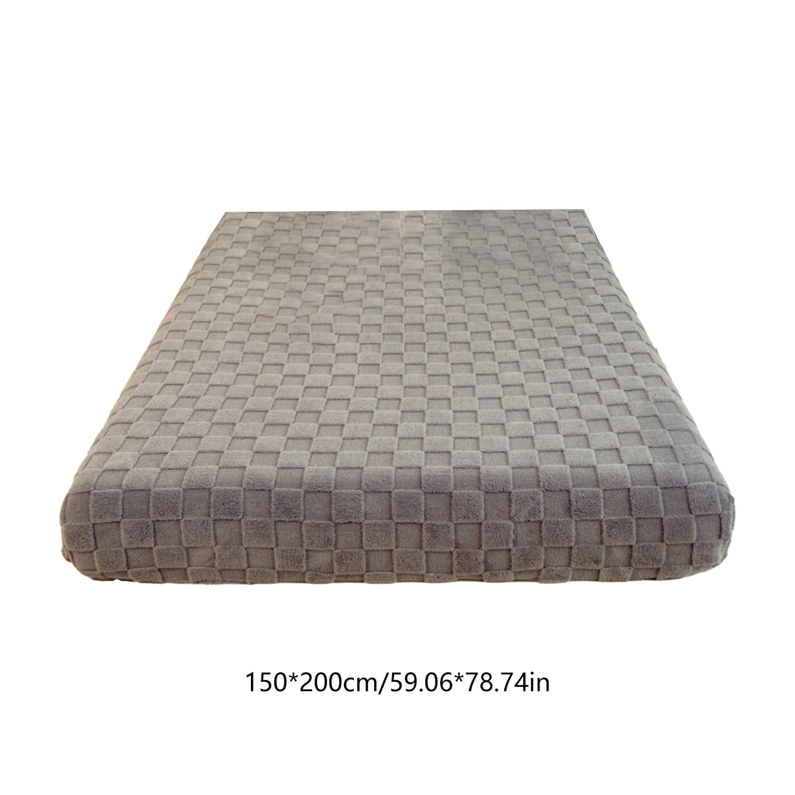 Xecvkr Coral Velvet Mattress Cover Winter Warm Fitted Sheet Checkerboard Slip Resistant Bed Skirt Protector Home Bedroom Cozy Bedding Gray