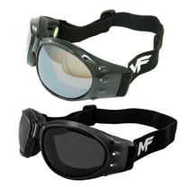 2 Pairs MotoFrames MF Vulcan Padded Motorcycle Goggles Black Frames, Driving Mirror/Polarized Smoke Lenses
