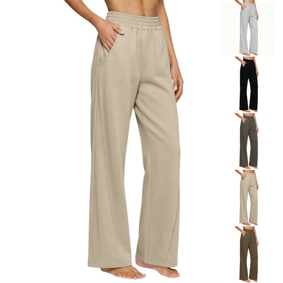VBVC Women's Wide Leg Stretchy Sweatpants , Casual Elastic Waist Pants For Women, Ladies' Loose Fit Soft Trousers with Pockets, Army Green , S-2XL