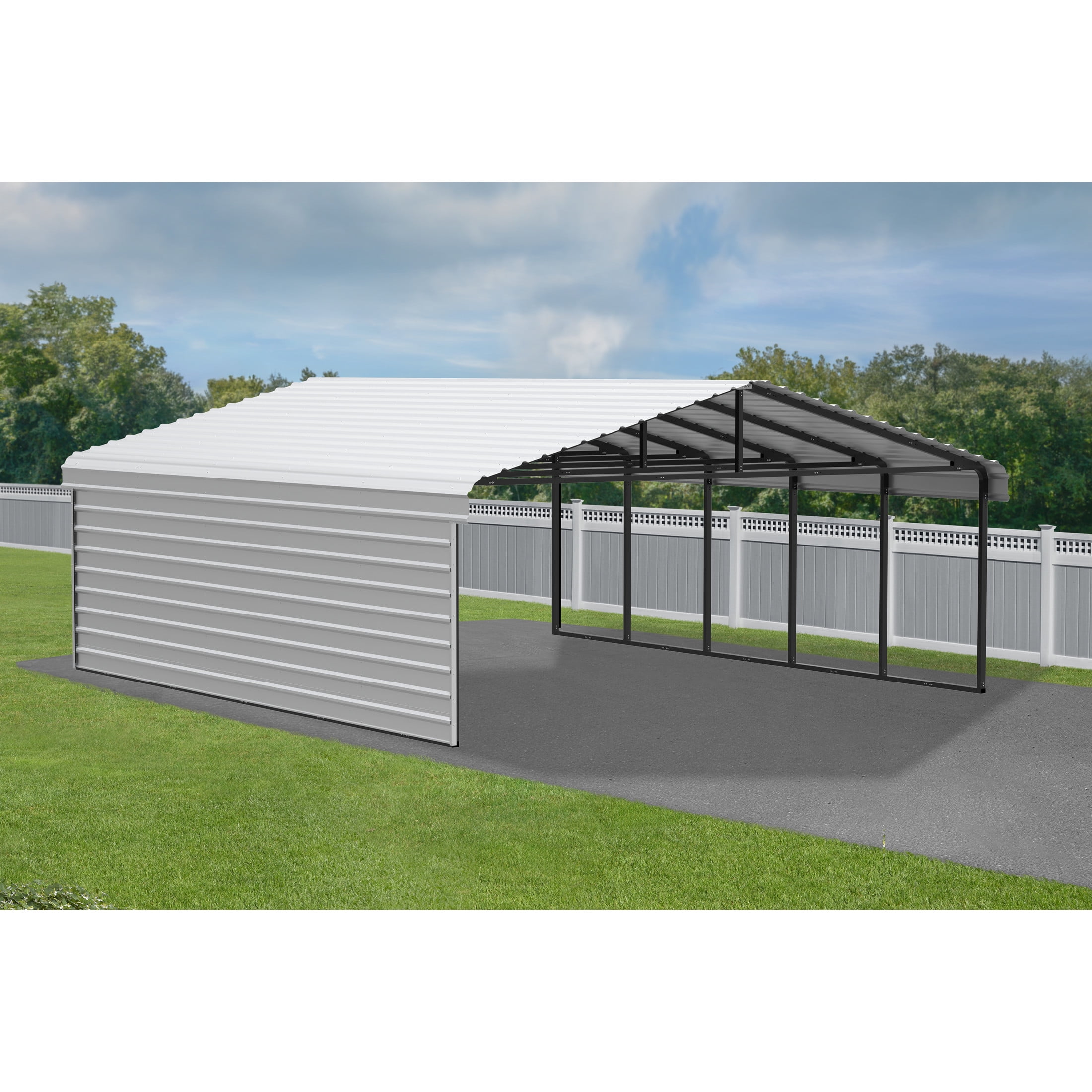 Arrow 20 x 24 x 9 ft Eggshell Carport With 1 Side Wall Kit