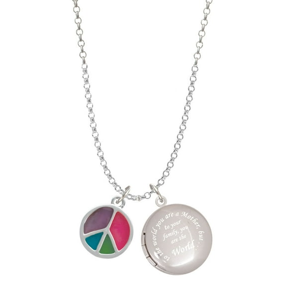 Delight Jewelry Silvertone Multicolored Peace Sign To the World You are a Mother Locket Necklace