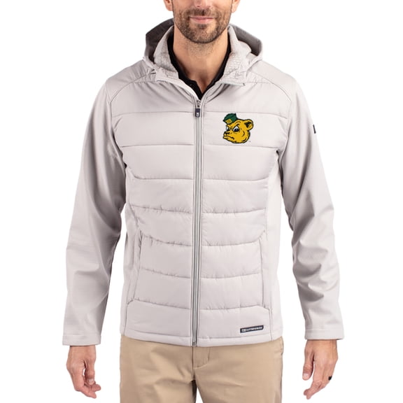 Men's Cutter & Buck Gray Baylor Bears Evoke Hybrid Eco Softshell Recycled Full Zip Hooded Jacket