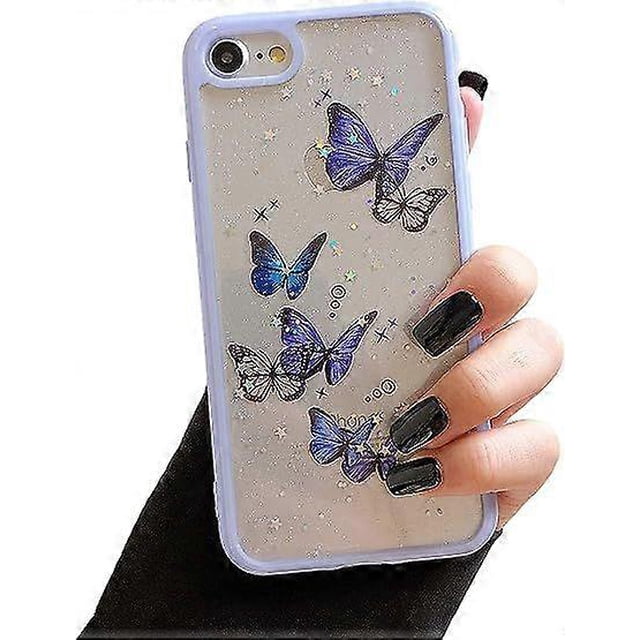 Funda para iPhone SE 2022, iPhone 7/8, iPhone SE 2020, diseño de mariposas con purpurina, fina, de TPU, a prueba de golpes y antiarañazos.