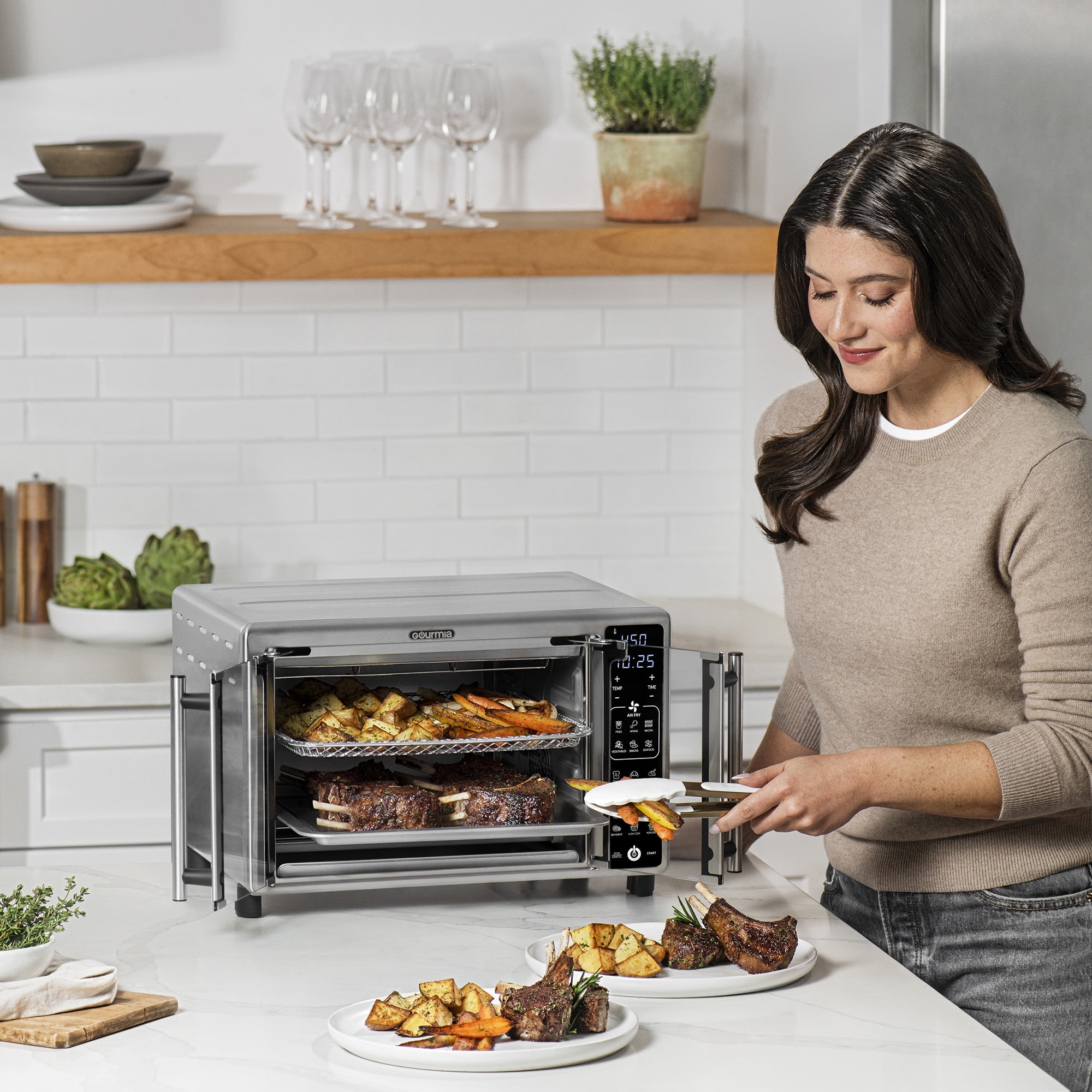 Meet the Gourmia 6-Slice Digital Air Fryer Oven with 19 Presets &  Single-Pull French Doors 