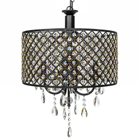 Best Choice Products 4-Light Modern Contemporary Crystal Round Pendant Chandelier w/ Classic Antique Finish -