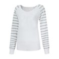 thumbnail image 4 of MPWEGNP T-Shirts Blancs pour Femmes Mode Printemps Col en V Rayé Blouse Patchwork Imprimée Ample Manches Longues, 4 of 9