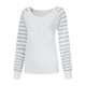 thumbnail image 4 of Blusa de mujer con cuello en V y estampado de rayas, manga larga y corte holgado, tejido de poliéster, adecuada para primavera/otoño/invierno, 4 of 6