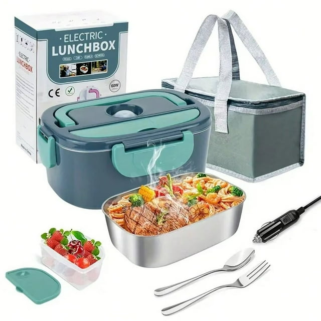 Heated Lunch Box, 3 in 1 Meal Heating Box (12V / 220V), 1.5L Portable Heated Lunch Box, 40W Heated Lunch Box for Car, Truck, Home or Camping (60W)
