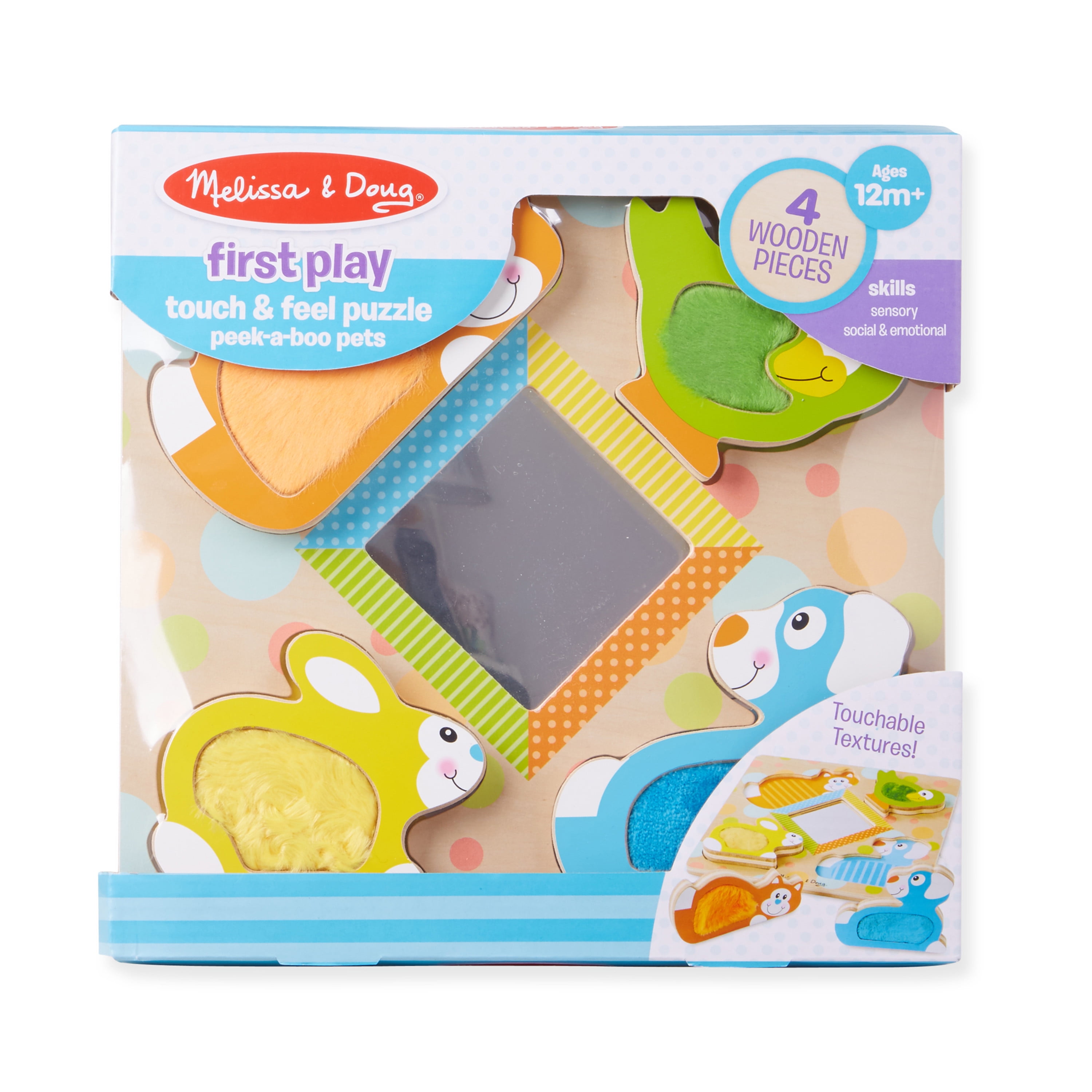 Melissa & Doug First Play Peek-a-Boo Pets Wooden Touch and Feel Puzzle With Mirror