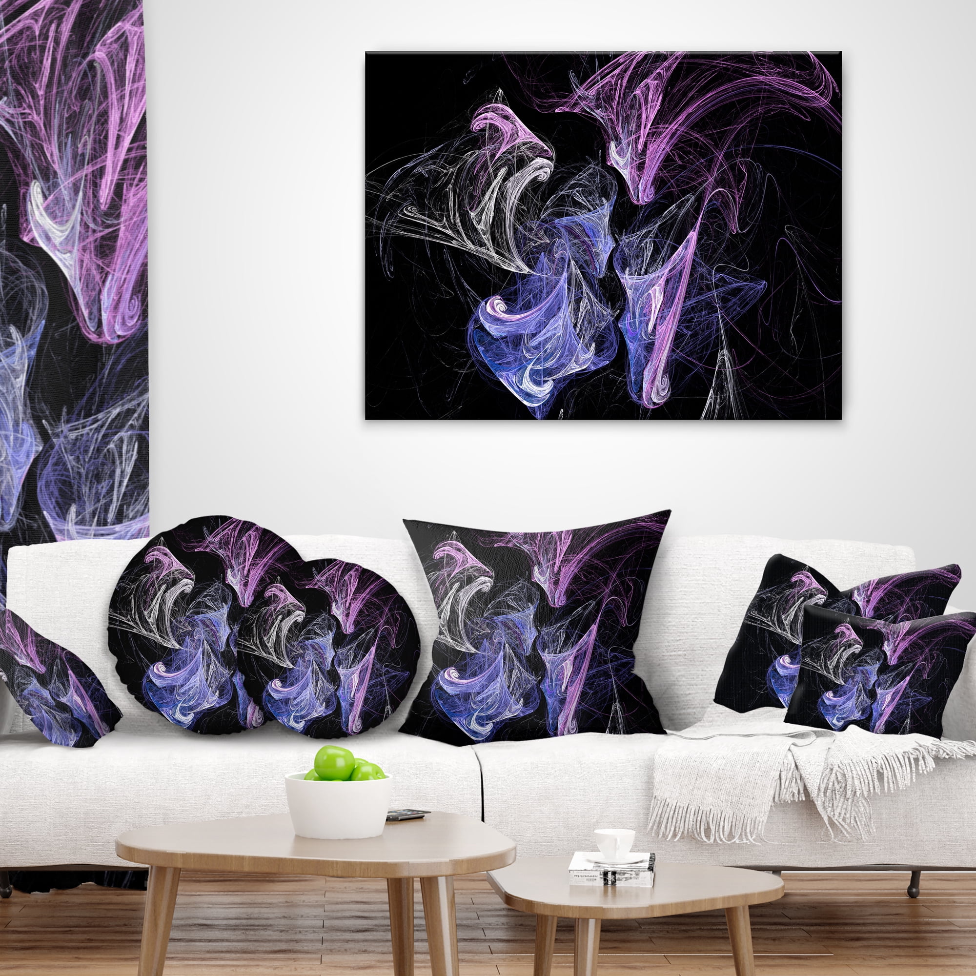 Designart Billowing Smoke Blue Purple - Abstract Throw Pillow - 18x18