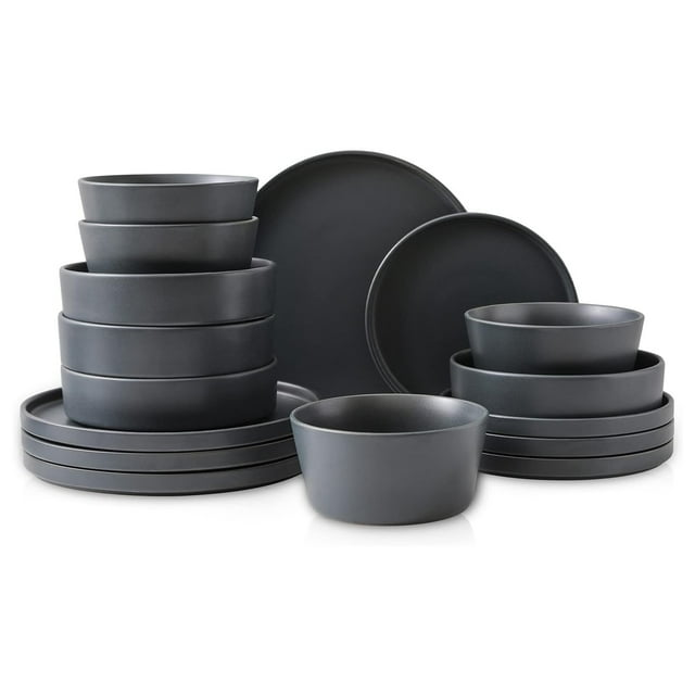 Stone Lain Celina Ensemble de Vaisselle en Grès 16 Pcs, Service pour 4, Gris Mat