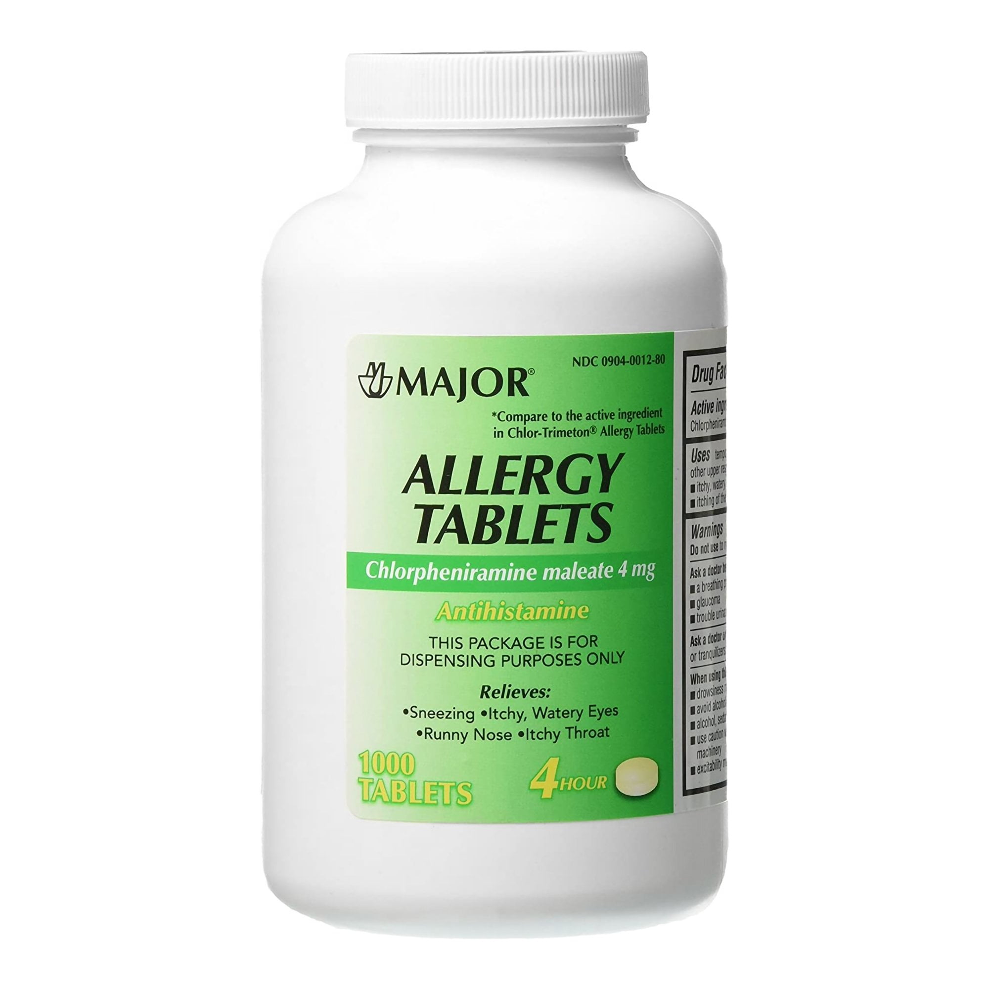 Major Chlorpheniramine Maleate Allergy Tablets, 4 mg, 1000 Count