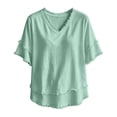 thumbnail image 6 of Womens Cotton Linen Tops,short Sleeve V Neck Relaxed Fit Clothes Summer Basic Blouse 2026 Summer Spring Casual Shirt Loose V Neck Blouse Fashion Clothing Outfits,Green,S, 6 of 9