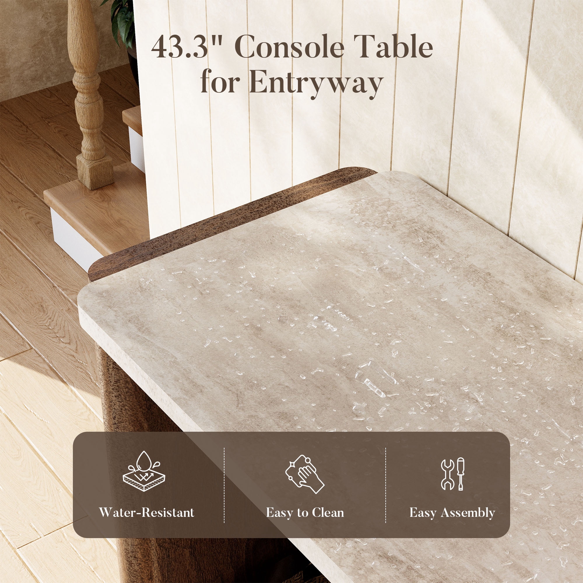 COSIEST Stone-Look Rectangle Console Table,Modern & Functional Home Sofa Table