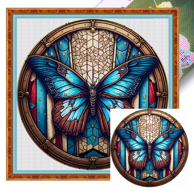 Hilo Algodón Ecológico Bordado Punto Cruz Mariposa Impreso 11CT 40x40cm