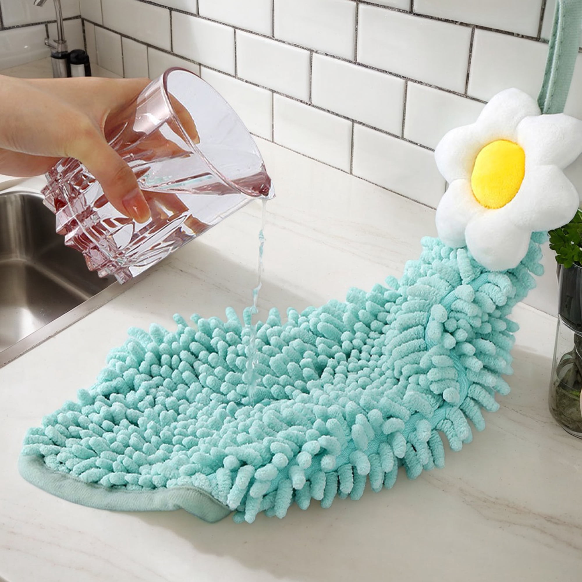 Unique Bargains 1 Pack Chenille Hand Towel with Loops for Bathroom Brown