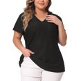 thumbnail image 2 of Unique Bargains Women's Plus Size V Neck Hollow Flare Short Sleeve Tops Tshirts 3X Black, 2 of 6