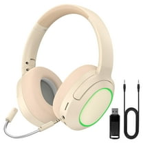 Wireless Gaming Headset, 2.4G/Bluetooth Gaming Headphones with Detachable Noise Cancelling Mic, RGB Over Ear Headphones with Stereo Bass Surround, 3.5mm Wired for PS4 PS5 Xbox PC, Khaki