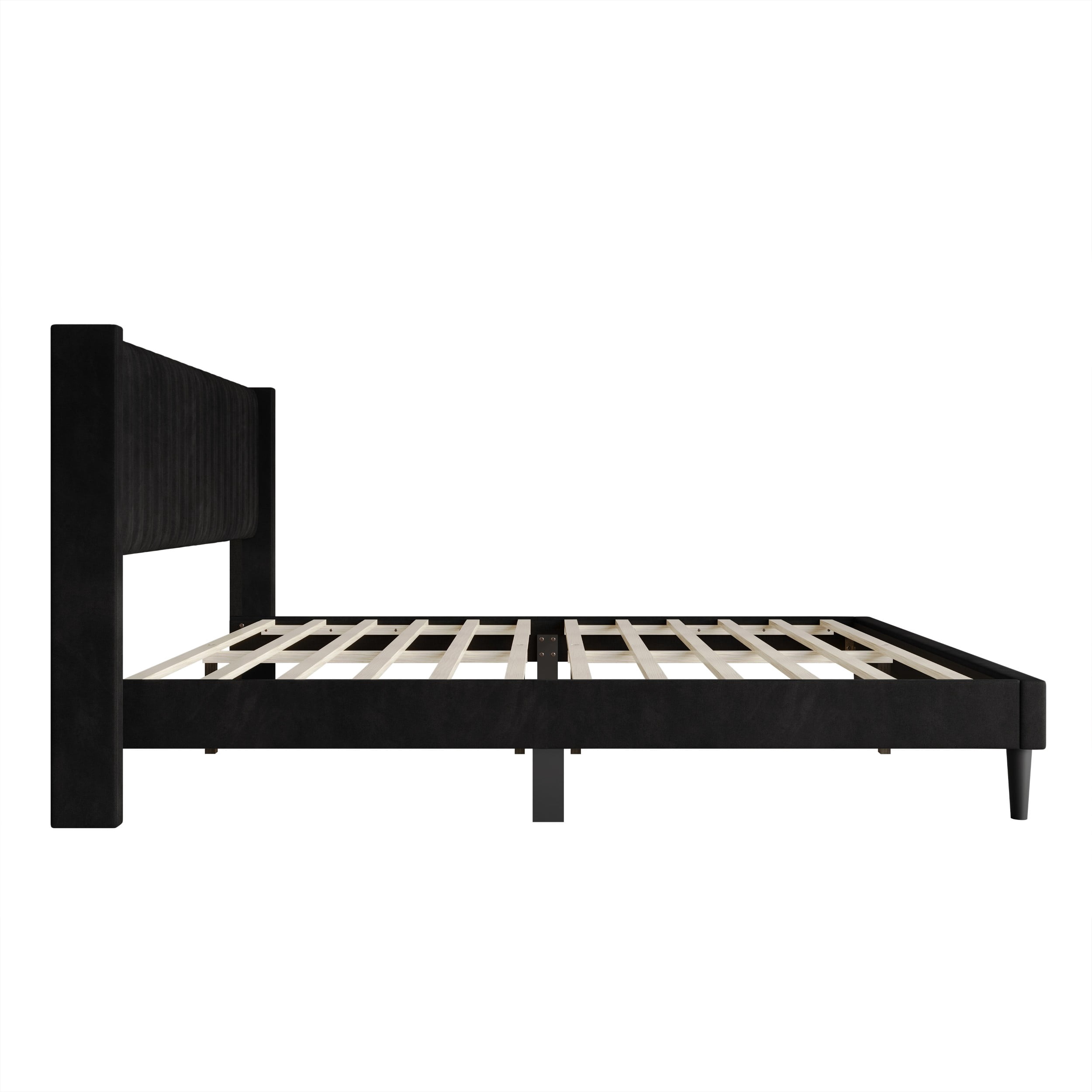 Favorer Montrose Upholstered Wingback Bed, Channel Tufted Headboard, Platform Design