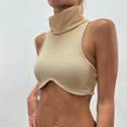 thumbnail image 2 of Slim Fit Ribbed Knit Shoulderless Top For Women High Neck And Sultry Bralette, 2 of 5