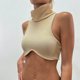 thumbnail image 2 of Top sin hombros de punto acanalado ajustado para mujer: bralette sensual de cuello alto para fiestas y salidas nocturnas, 2 of 5