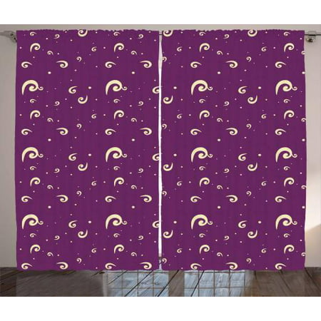 Purple and Cream Curtains 2 Panels Set, Abstract Curls on ...
