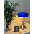 thumbnail image 5 of JCPYIUL Blue Vintage Bankers Desk Lamp - Hand-Blown Purple Glass Shade, Pull Chain, Bronze Base（Excluding light bulbs）, 5 of 12