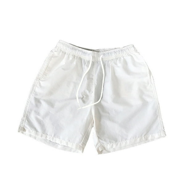 Pantalones cortos capri de verano para hombre, pantalones de playa holgados de moda, pantalones casuales grandes, pantalones cortos de color sólido (blanco)
