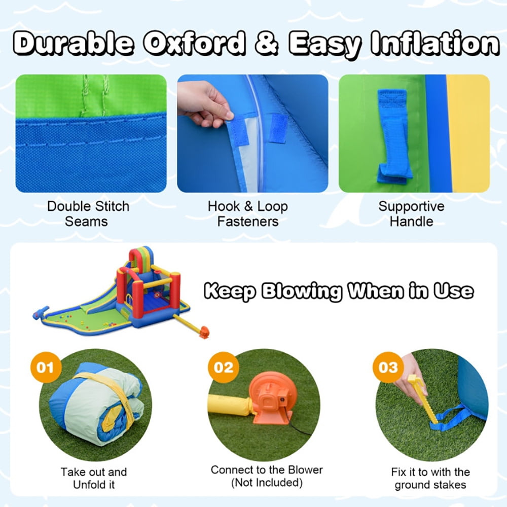 Aimee Lii Inflatable Kid Bounce House Slide Climbing Splash Park Pool Jumping Castle without Blower, Playhouse for Kids Outdoor
