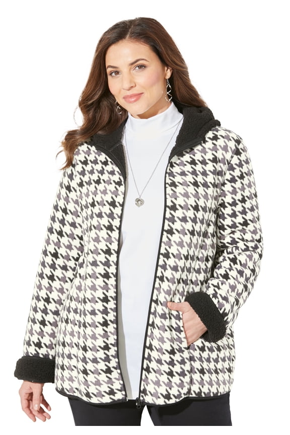 Women's Plus Size Petite Printed Fleece Coat With Sherpa Lining